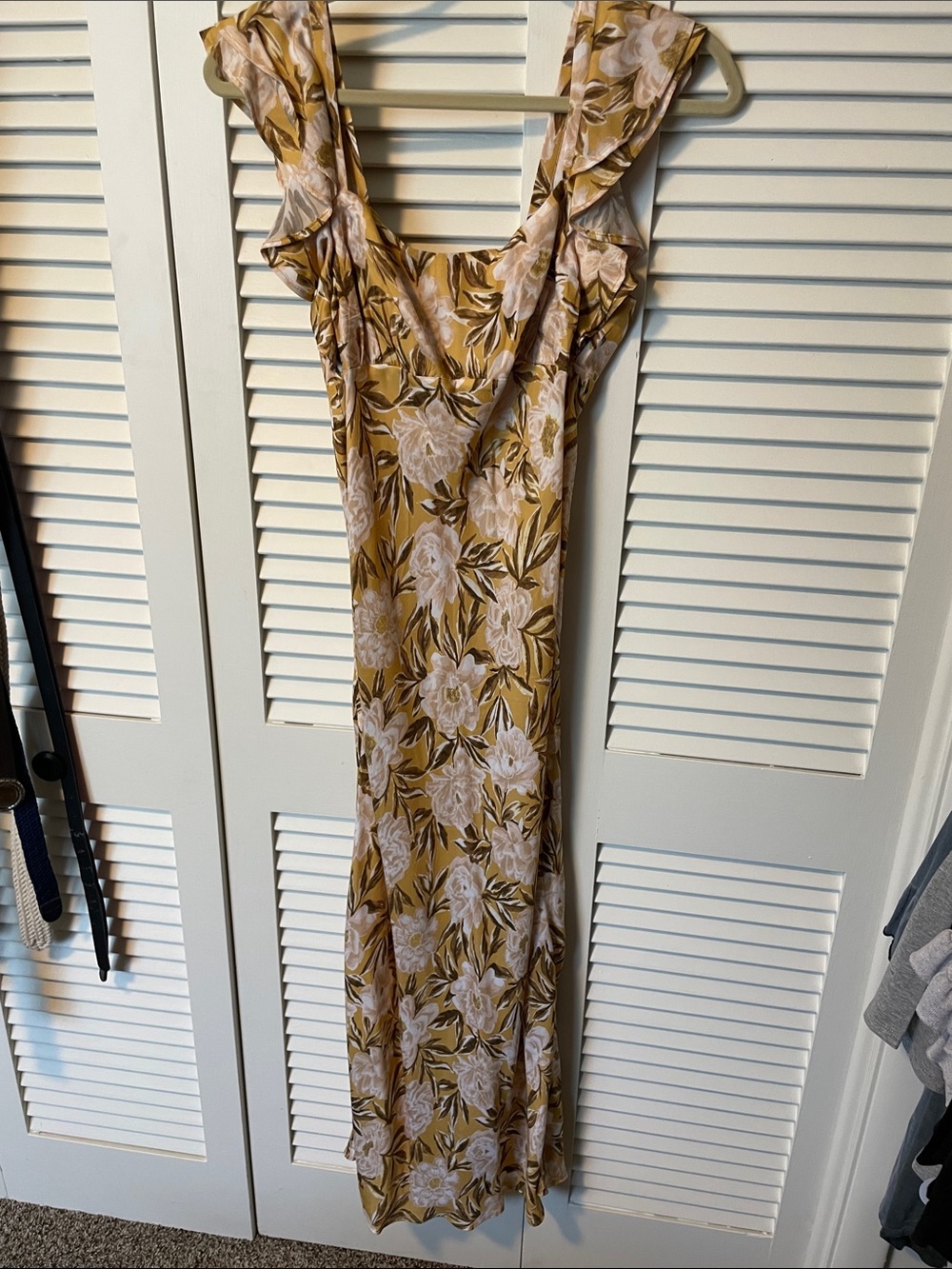 NWT Madewell Floral Ruffle-Strap Maxi Dress in Mustard